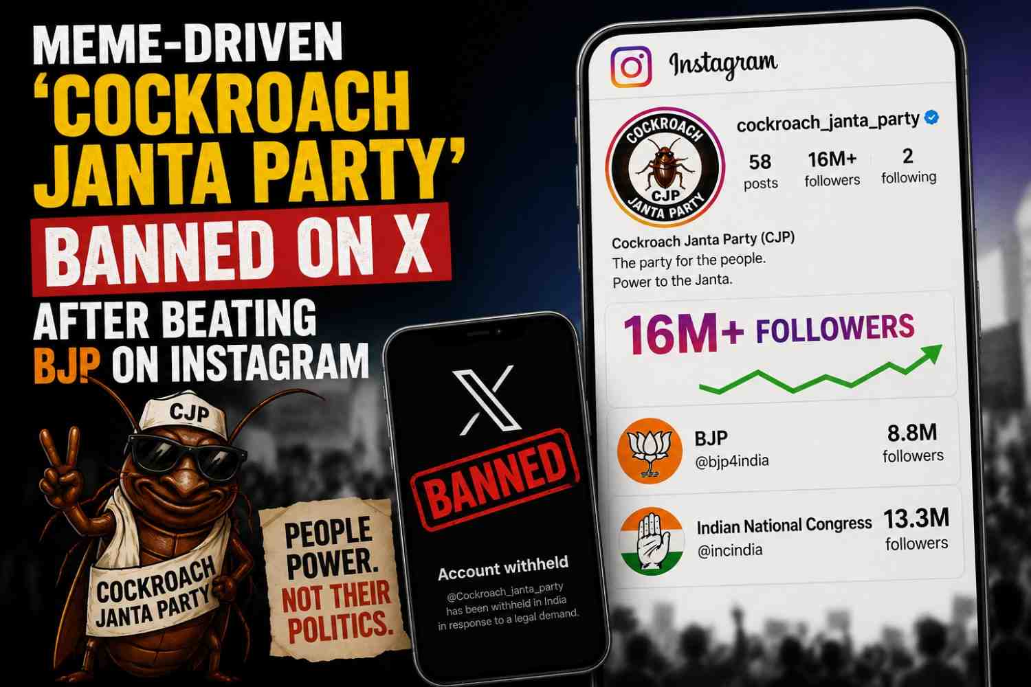 Meme-Driven ‘Cockroach Janta Party’ Banned on X After Beating BJP on Instagram