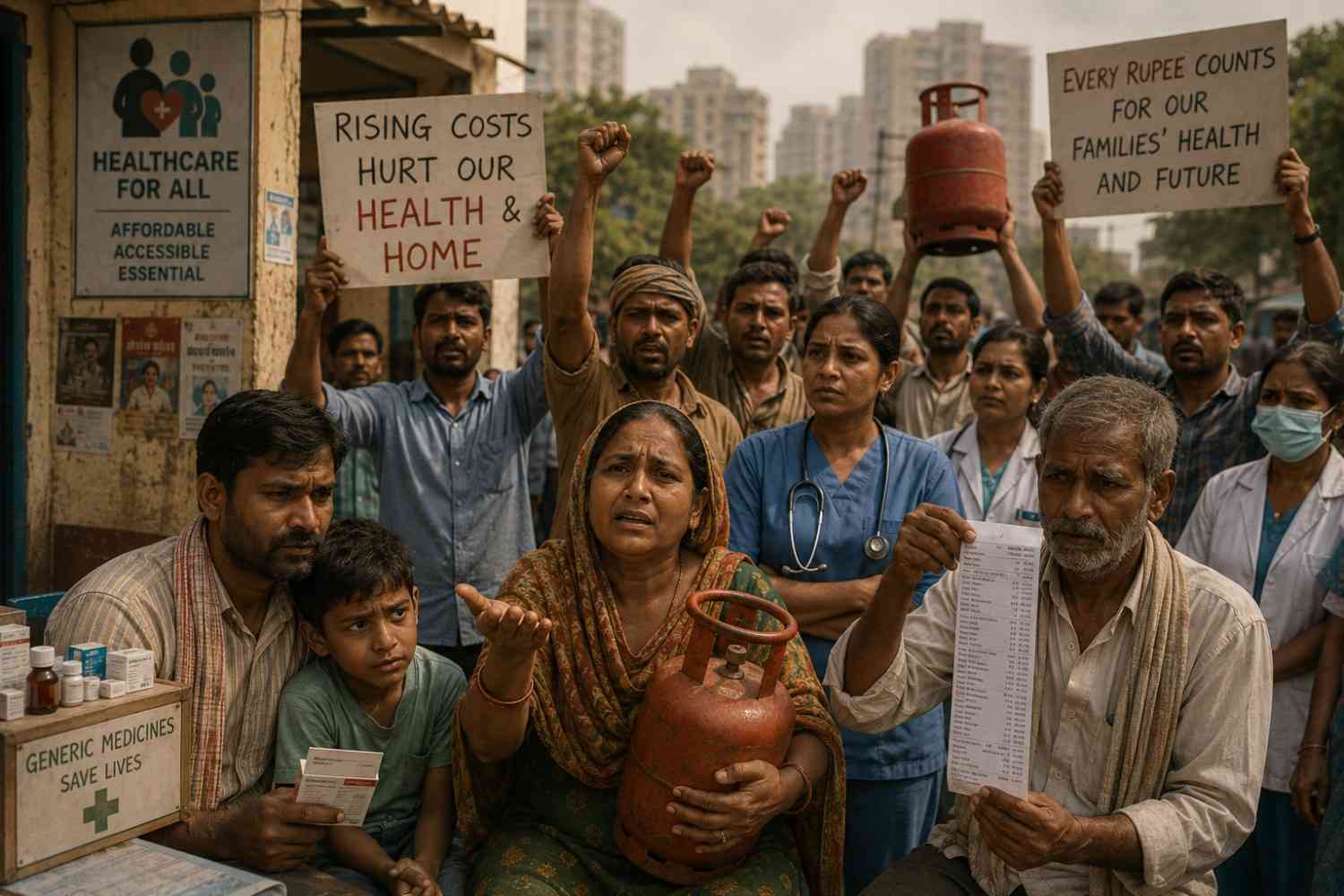 Laborers Protest Against Rising Prices of Small Gas Cylinders