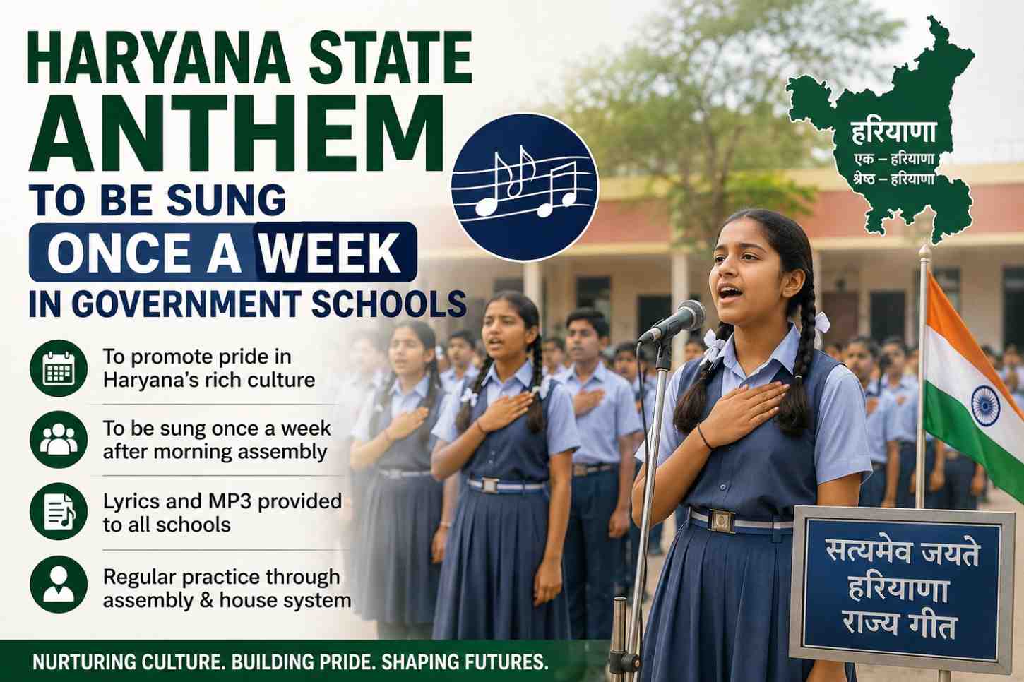 Haryana State Anthem to Be Sung Once a Week in Government Schools