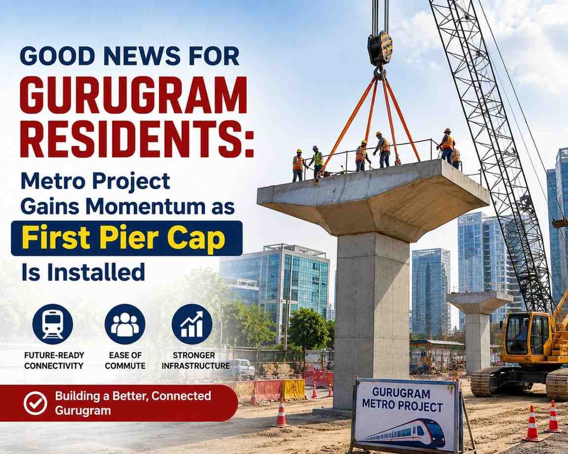 Good News for Gurugram Residents: Metro Project Gains Momentum as First Pier Cap Is Installed